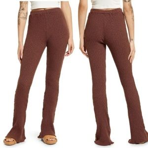 Lisa Says Gah High Rise Rib Knit Flare Lounge Pants In Brown
